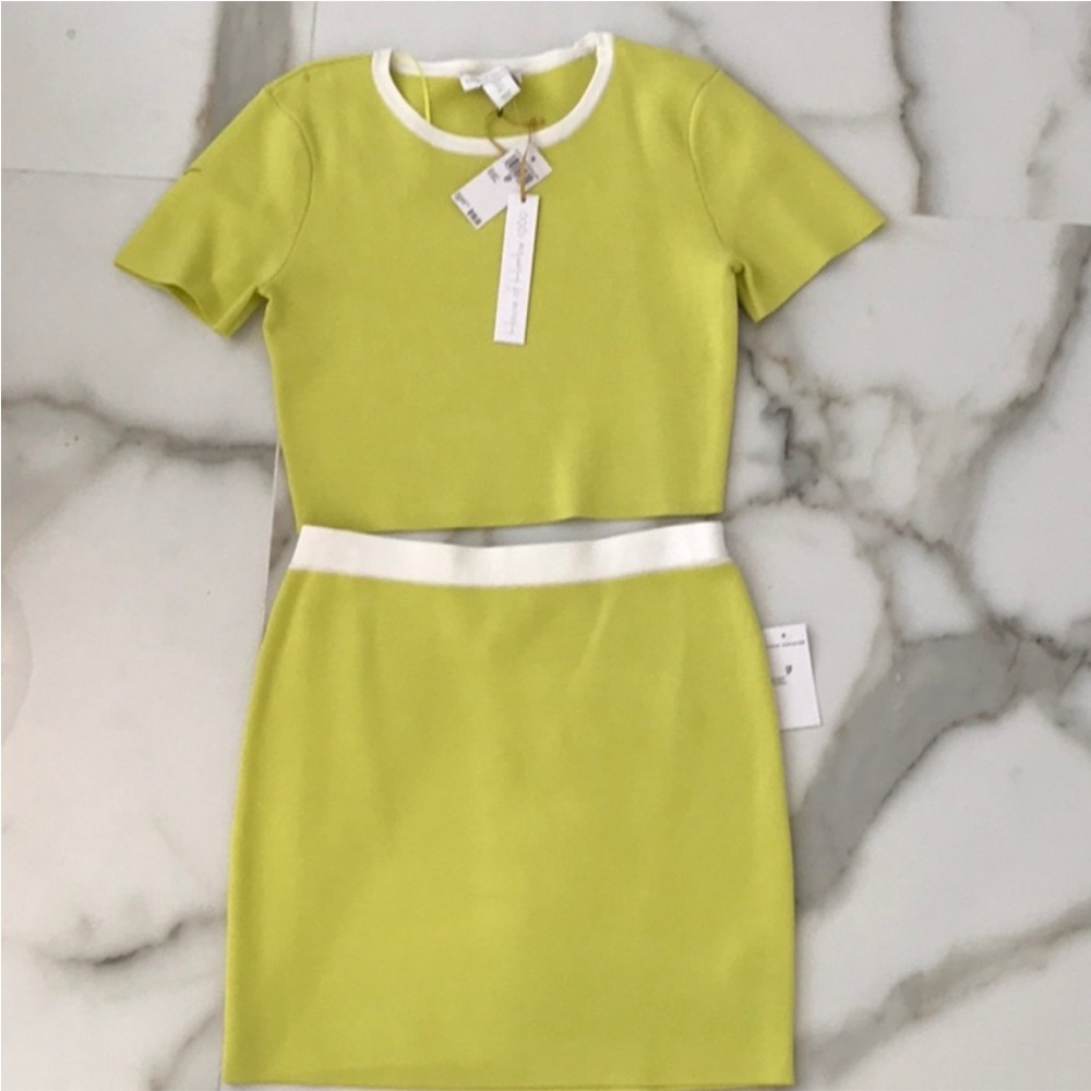 New HOUSE OF HARLOW 1960 lime green / White Skirt Set